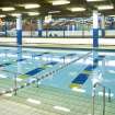 Interior view of Royal Commonwealth Pool, Edinburgh. View looking SW across teaching pool.