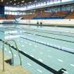 Interior view of Royal Commonwealth Pool, Edinburgh. View looking S across competition pool.