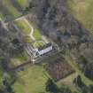 Oblique aerial view centred on the tower/country house with the garden adjacent, taken from the ENE.