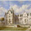 Watercolour perspective of main elevation of Craigends House by David Bryce, 1857.