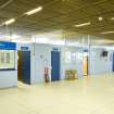 Interior view of Royal Commonwealth Pool, Edinburgh. View of later office insertions into the original entrance concourse.