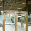 Interior view of Royal Commonwealth Pool, Edinburgh. Original double doors at E corner of spectator's access gallery.