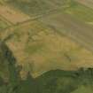 Oblique aerial view centred on the cropmarks of the barrow and field boundaries, taken from the SW.