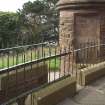 S turret and entrance steps. Detail