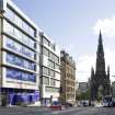 General view looking south along South St David Street to the Scott Monument,  taken from north west