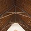 Interior. Church hall, view of roof structure from S end