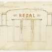 Details of front showing proposed neon lighting.
Drawing after conservation.