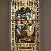 Interior. 1st floor, stained glass window 'I was thirsty and ye gave me drink'