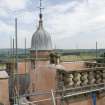 View of turret from scaffold at roof level