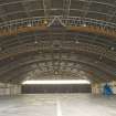 Interior view of Gaydon aircraft hangar showing roof construction.