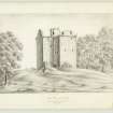 Edinburgh, Niddry Castle.
View from South-East.
Insc: 'South-East view of Niddry Castle Drawn from nature by A.Archer, 16. Oct. 1835'.