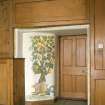 Interior. Panelled room, detail of door and panelling