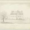 Edinburgh, 91 Peffermill House, Peffermill House.
Pencil sketch of general view.
Titled: 'Peffermill House, Sketch from nature by Alexander Archer, February 1840'.