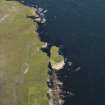 Oblique aerial view centred on the field system at Auld Man's Leg with turf cutting visible on the stack adjacent, taken from the WSW.