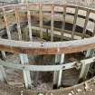 Interior.  Detail of the remains of a potcher cradle in the charge pulping and blending house.