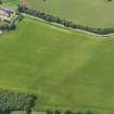 Oblique aerial view of the cropmarks of the enclosure, pits and pit alignment, taken from the NNE.