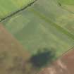 Oblique aerial view of the cropmarks of the settlement and possible field boundary, taken from the ESE.