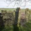 Detail of entrance gate and boundary wall at Cruggleton Old Parish Church, taken within churchyard