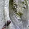 Detail of portrait sculpture on monument in memory of William James Duncan. Located at Warriston Cemetery.