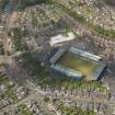 Oblique aerial view of Rugby Park Football stadium, Kilmarnock, taken from the E.