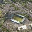 Oblique aerial view of Rugby Park Football stadium, Kilmarnock, taken from the W.