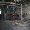 Interior. Building 4, first floor. Broke Revovery area looking towards Stock Preparation plant for Paper Machine No. 3 which was housed in this area since 2003. The Batch chest is on the right, the blend chest and headbox behind, with the hydrasieve just visible. The hydrapulpers are out of shot.