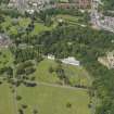 Oblique aerial view centred on the public park with the pavilions adjacent, taken from the S.