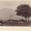 View of family group at lochside with castle in the background.
Titled: 'Head of Loch Doon. 13th June 1890'.
