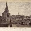 View of Glasgow Cathedral and Necropolis 
Titled: 'Glasgow - looking East - Cathedral & Necropolis - Burn's Monument on top of hill'
