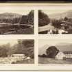 Four views of Loch Lomond and Glen Luss. 
Titled: 'Loch Lomond, Camstraddan bay and slate quarry looking South'; 'Glen Luss, above the falls'; 'Glen Luss waterfall, looking West' and 'Ben Lomond and Rowardennan Hotel, looking South'.