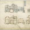 Plans of roof, roof of tower, second and third floor.