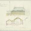 Infirmary Street Public Baths, Edinburgh -Sheet 10 of 12 sheets of sketch proposals -Elevation to Infirmary Street and Cross Section
u.s.   Dated "16 November 1885"