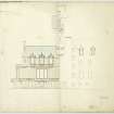 South elevation showing addition with dimensions at Castle Menzies.
Titled: '(Copy) Castle Menzies. No.7. South Elevation of addition.' '131 George Street, 14th May 1836'
