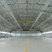 Interior.  View of J type aircraft hangar showing roof girder arrangement.