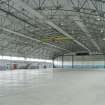 Interior.  View of J type aircraft hangar showing roof girder arrangement.