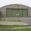 Detail of doors and entrance to L type aircraft hangar in NW dispersal area.