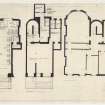 Drawing showing plans of upper and lower ground floor, and first floor.
TItled: 'Job Miss Janet Key Ladies Hairdressing Salon, 46 George St, Glasgow'