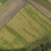 Oblique aerial view of the cropmarks of the barrow and possible field boundary, taken from the NW.