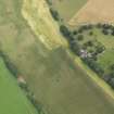 Oblique aerial view of the cropmarks of the roundhouses at Anniston Cottages, taken from the W.