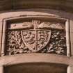 Entrance stair tower. Carved armorial panel. Detail