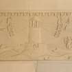Interior. Coach house, detail of plaster panel with lighthouse