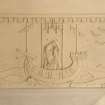 Interior. Coach house, detail of plaster panel with mother and child and galley