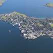 General oblique aerial view of Lerwick with the harbour area in the foreground and Bressay Sound to the top left, looking SSW.