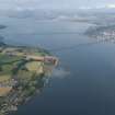 General oblique aerial view lookings along the Firth of Tay with the bridges and Dundee in the distance, taken from the NE.