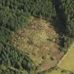 Oblique aerial view of the remains of Clune Wood Recumbent Stone Circle, taken from the SW.