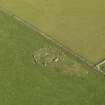 Oblique aerial view of the remains of the recumbent stone circle at Aquhorthies, taken from the SW.