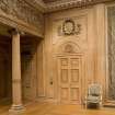 Interior. 1st floor, tapestry gallery, detail of column and doorway at NE corner