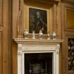 Interior. 1st floor, tapestry gallery, detail of fireplace with portrait above