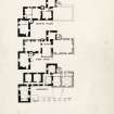 Publication drawing; Bruntsfield House, first, second and basement floor plans