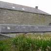 View of mill from E, lean to building contained the blower and the chaff store